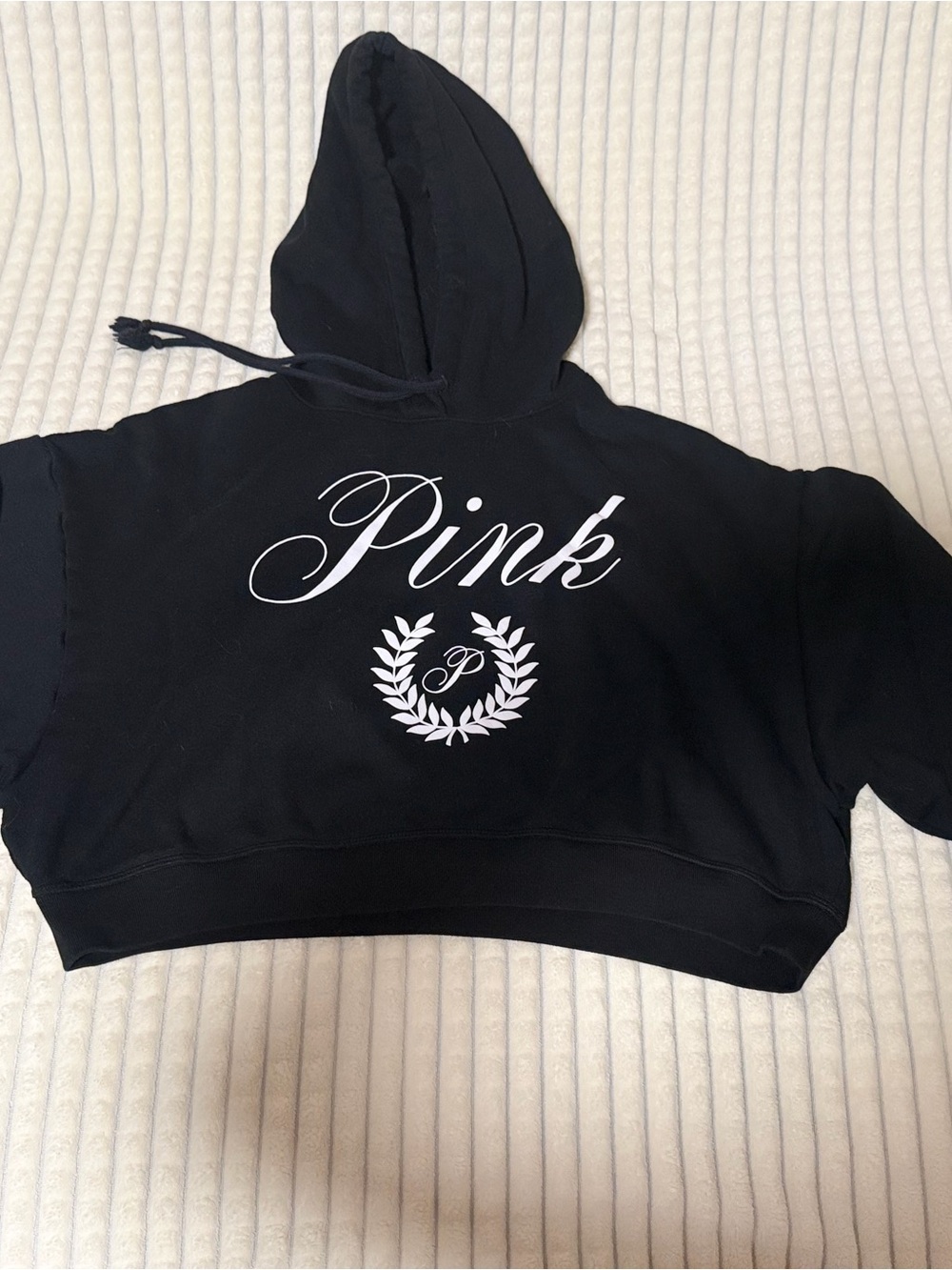 PINK Victoria's Secret Logo Black Cropped Hoodie Sweatshirt